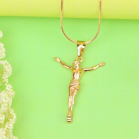 "Gold Plated Crucifix Rose Gold Pendant, XPPT1309 - Picture 2 of 12